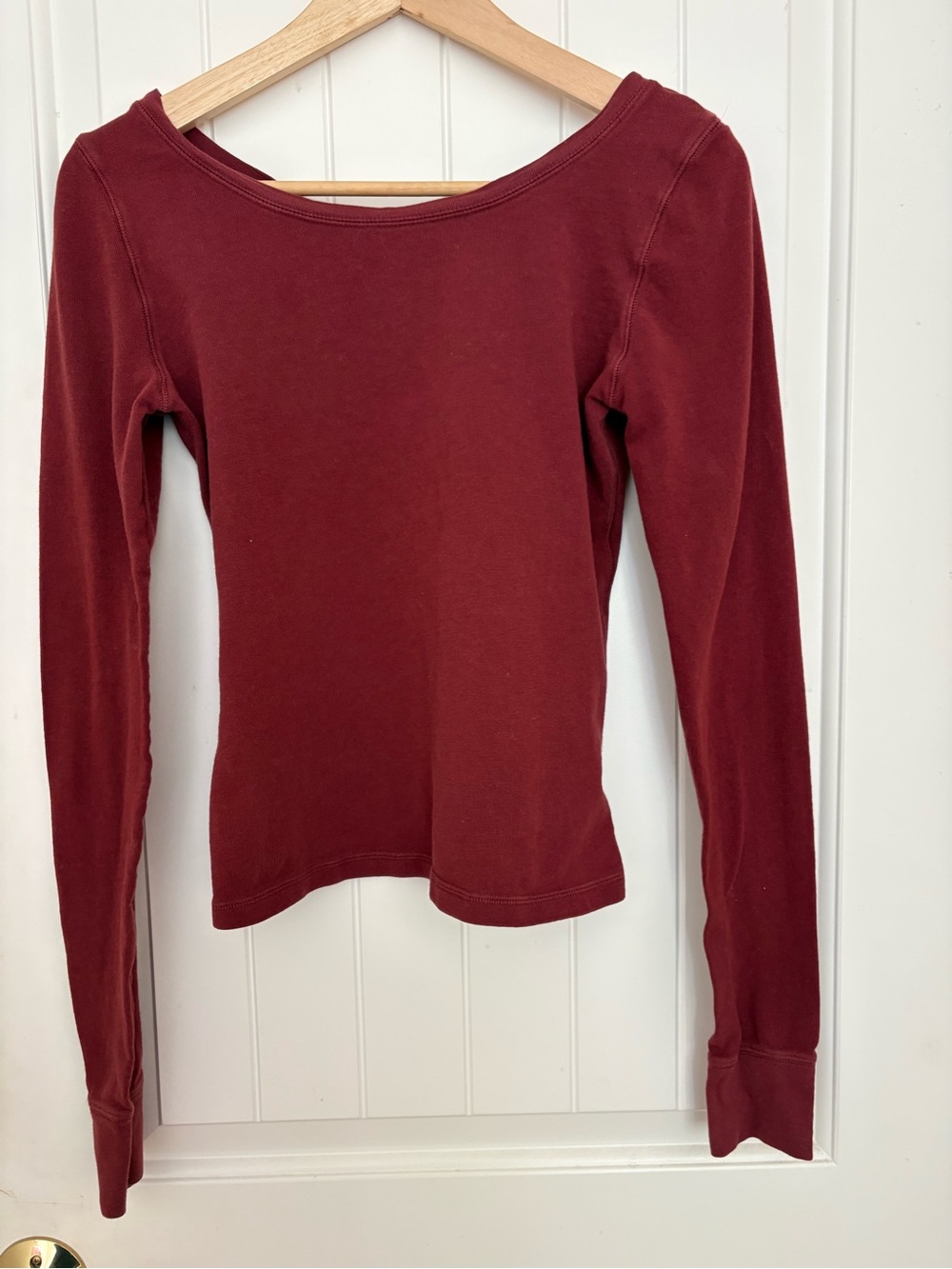 Brandy Melville Women's Long-Sleeve Scoop Neck Top in Deep Burgundy